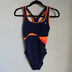 Stylish Navy and Orange One-Piece Swimsuit